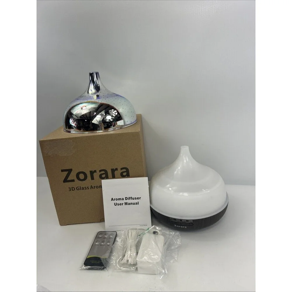 Zorara 3D Glass Aroma Diffuser, 7 Color Changing Led Lights/Waterless Auto Shut